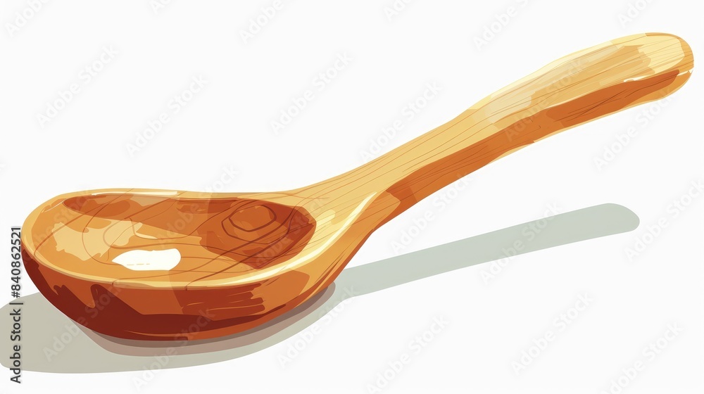 A charming 2d cartoon showcases a wooden serving spoon or ladle standing out against a pristine white backdrop in a detailed close up illustration A charming 2d cartoon showcases a wooden serving spoon or ladle standing out against a pristine white backdrop in a detailed close up illustration