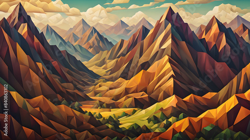 Rows of brown mountains background abstract illustration Generative AI