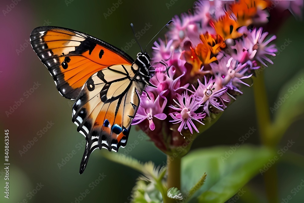 Obraz premium An Acraea Butterfly on Purple Amaranth Flower. An Acraea butterfly was shot during clinging on the Amanranth Flower 