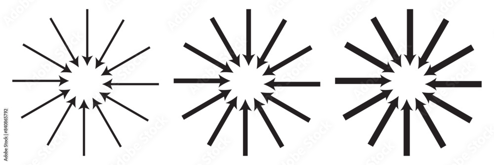 Obraz premium Inward arrow icon vector. Four Arrows icon sign symbol vector. Set of Arrow pointing centre. 11:11