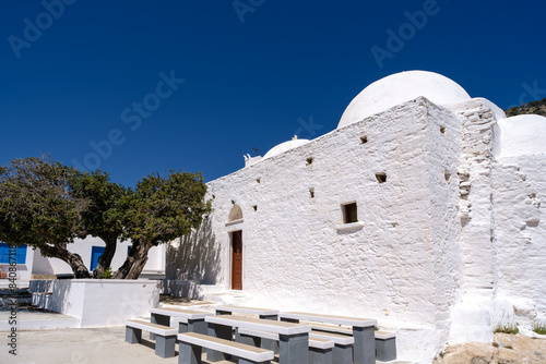 View of the church Agia Theodoti in Ios Greece, where locals hold a yearly festival and celebrate the Holy Mary photo