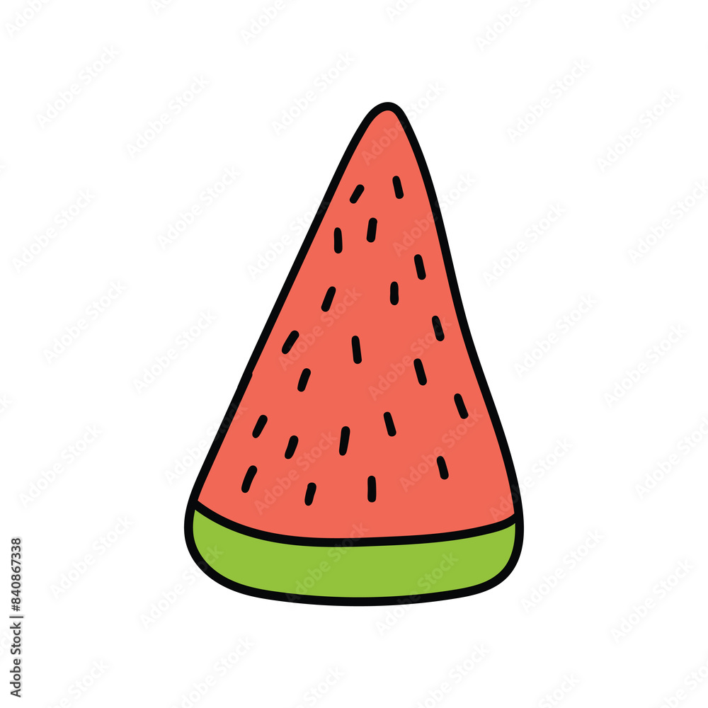 Hand drawn cartoon watermelon slice on white background. Hand drawn cartoon watermelon slice on white background.