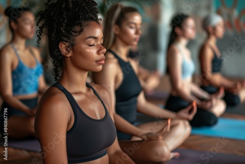 A Moment of Calm: Women in a Yoga Class Find Inner Peace During a Meditation Session © Dmitrii