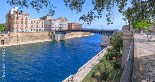 Taranto cityscape: view of the Ponte Girevole (swing bridge) in Apulia, Italy. photo
