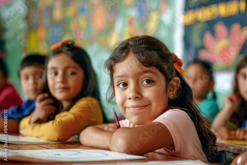 A Young Girls Joyful Focus in a Vibrant Classroom