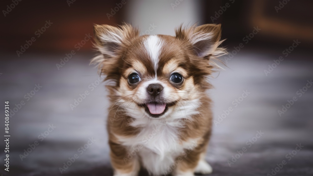A small brown and white dog sitting on the floor, AI A small brown and white dog sitting on the floor, AI