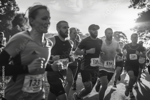 Wallpaper Mural A Black And White Snapshot of Determination: Runners Race Toward the Sunset Torontodigital.ca