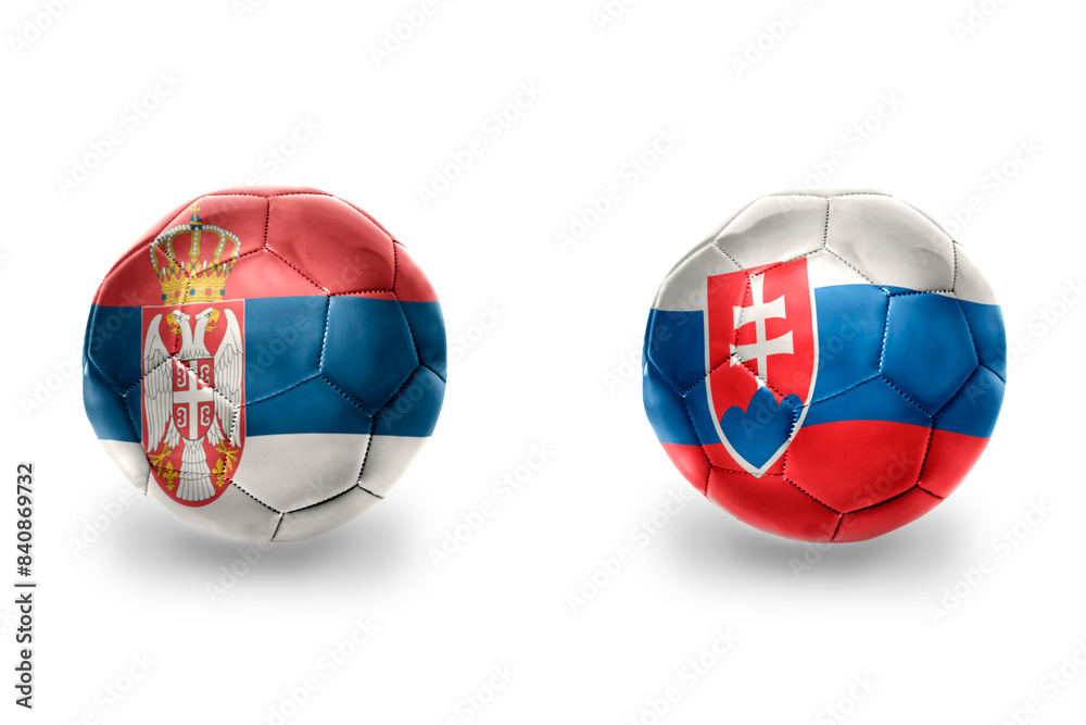 Obraz premium football balls with national flags of slovakia and serbia ,soccer teams. on the white background.