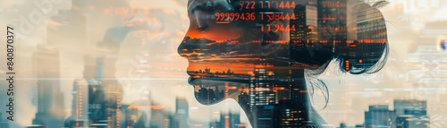 Double Exposure Cityscape Reflected in Woman s Face