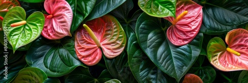 pink flowers and green leaves, conveying a sense of freshness, beauty, and the joy of nature