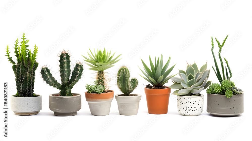 Obraz premium Group of various indoor plants in pots isolated on a white background