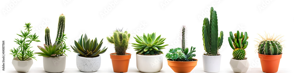 Obraz premium Group of various indoor plants in pots isolated on a white background