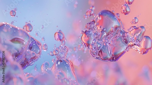 Experience the mesmerizing sight of a suspended effervescent tablet gracefully splitting in water, captured in stunning high-speed detail through the lens of Generative AI technology.  photo