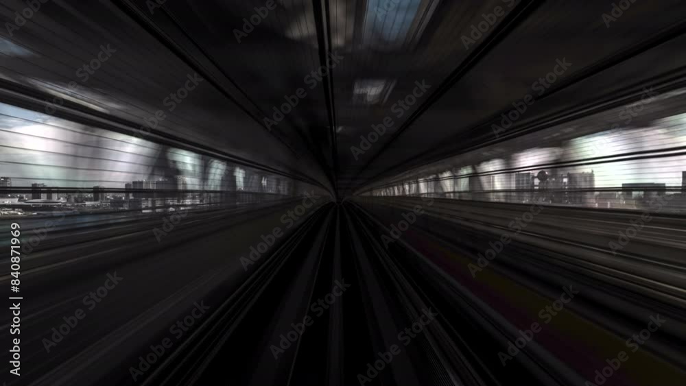 Motion timelapse POV shot from automated train during daytime in Tokyo, Japan. Motion timelapse POV shot from automated train during daytime in Tokyo, Japan.