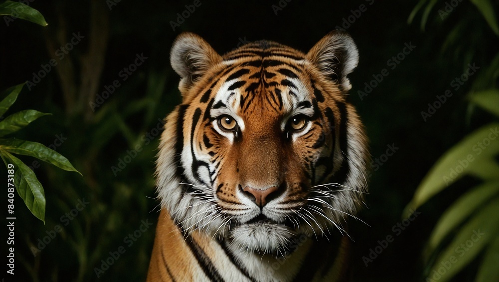 A Bengal Tiger Advancing Through the Jungle in the Still of Night