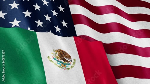 Mexico and United States. Friends and enemies in times of global conflicts - high quality CG animated background of national flags representing political and military relationships and alliances