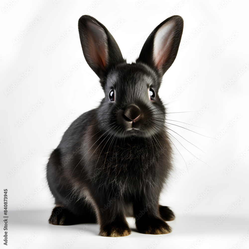 Obraz premium black rabbit isolated on transparent background cutout 