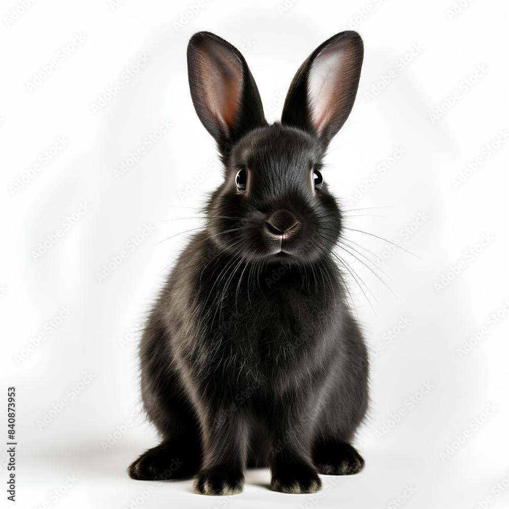 Obraz premium black rabbit isolated on transparent background cutout 