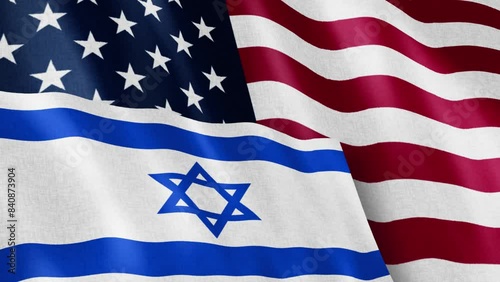 Israel and United States. Friends and enemies in times of global conflicts - high quality CG animated background of national flags representing political and military relationships and alliances