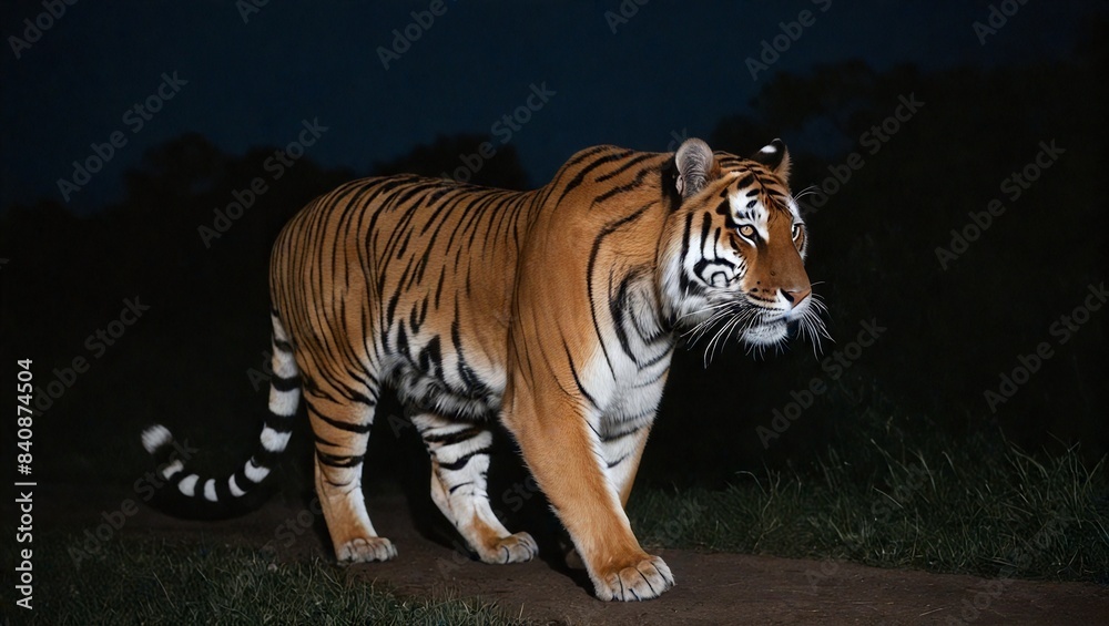 Fototapeta premium A Bengal Tiger Wandering the Jungle at Nightfall
