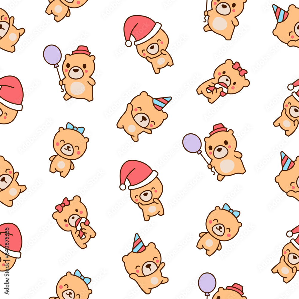 Cute kawaii teddy bear. Seamless pattern. Cartoon funny animals character. Hand drawn style. Vector drawing. Design ornaments. Cute kawaii teddy bear. Seamless pattern. Cartoon funny animals character. Hand drawn style. Vector drawing. Design ornaments.