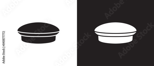 Marine hat icon, Flat icons of mens hats. Simple icons of classic hats, Summer hat, Cowboy, Menswear, Sun visor, Fashion element vector illustration on black and white background. eps 10