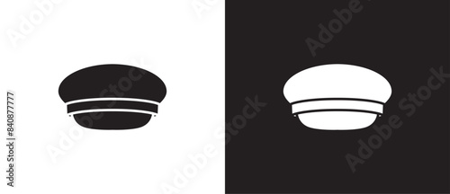 Military hat icon vector, Flat icons of police hat. Simple icons of official hat, Casual hat, Menswear, Sun visor, Fashion element vector illustration on black and white background. eps 10