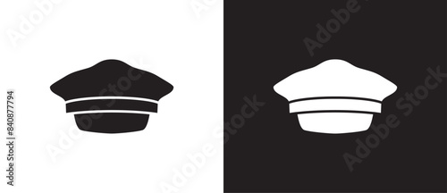 Captain hat, Flat icons of police hat. Simple icons of classic hats, Summer hat, Cowboy, Menswear, Sun visor, Fashion element vector illustration on black and white background. eps 10