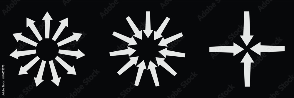 Inward arrow vector. Arrows circle, round arrow hand drawn doodle. Splash, from the inside out, white background Inward arrow vector. Arrows circle, round arrow hand drawn doodle. Splash, from the inside out, white background