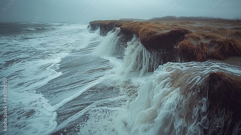 Coastal erosion and sea level rise. AI generate illustration Stock ...