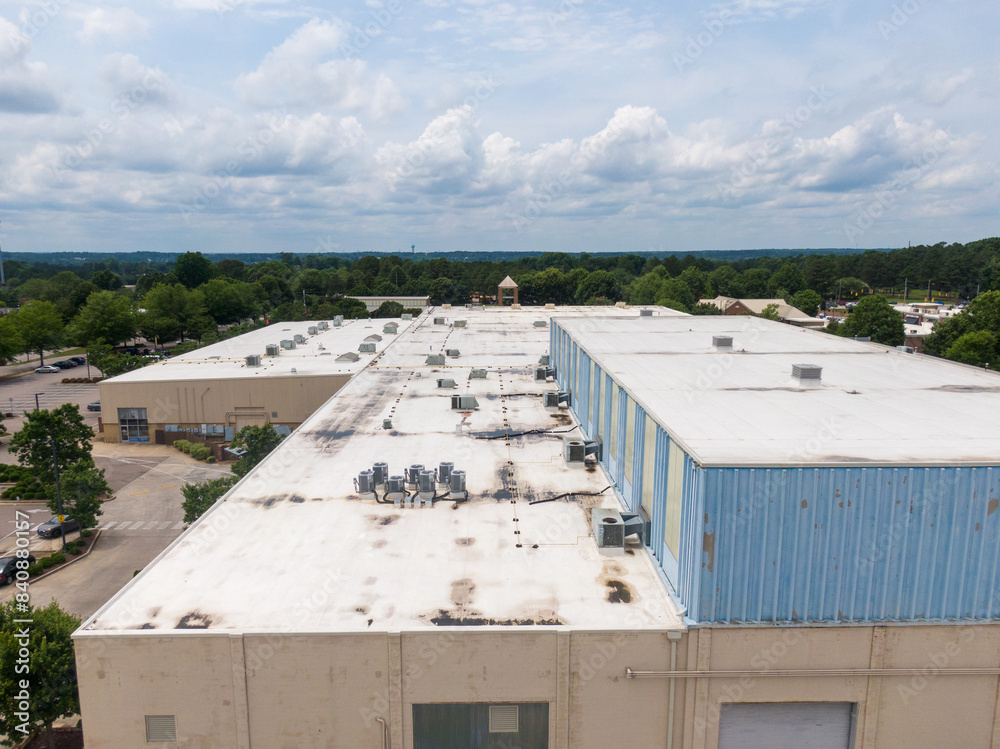 Drone Images of Flat Commercial TPO Roofs: Sunny, No People, Industrial Drone Images of Flat Commercial TPO Roofs: Sunny, No People, Industrial