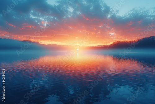 Gradual transition of hues from deep blue to bright yellow. Concept of dawn and new beginnings. Generative Ai.