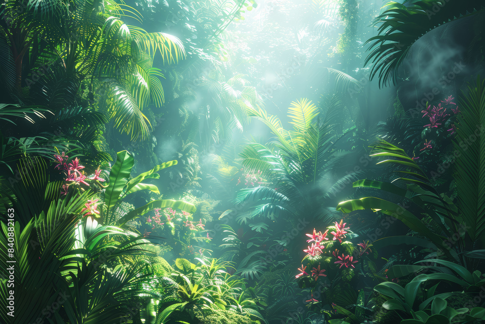 A dense jungle teeming with lush vegetation. Concept of biodiversity and tropical environments. Generative Ai. A dense jungle teeming with lush vegetation. Concept of biodiversity and tropical environments. Generative Ai.