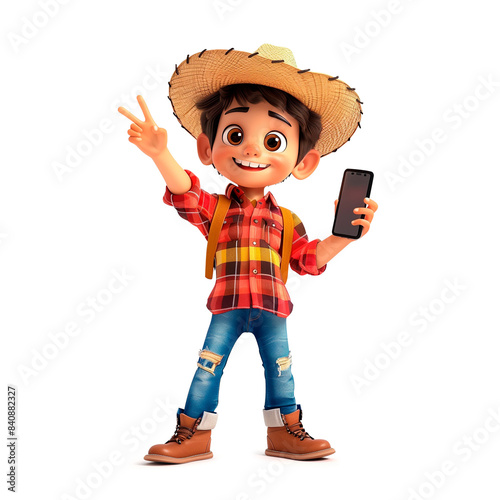 3d cartoon of happy boy at brazilian festa junina são joão photo