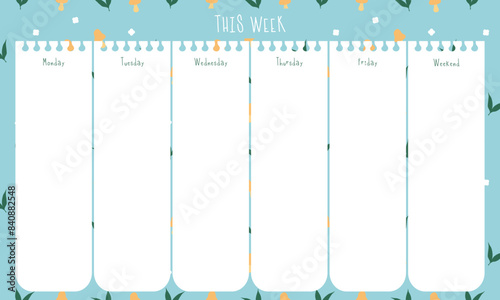 Cute kawaii weekly planner template 