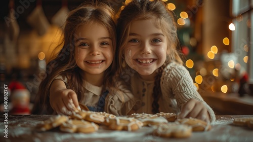 happy funny family mother and children bake christmas cookies on cozy kitchen at home 