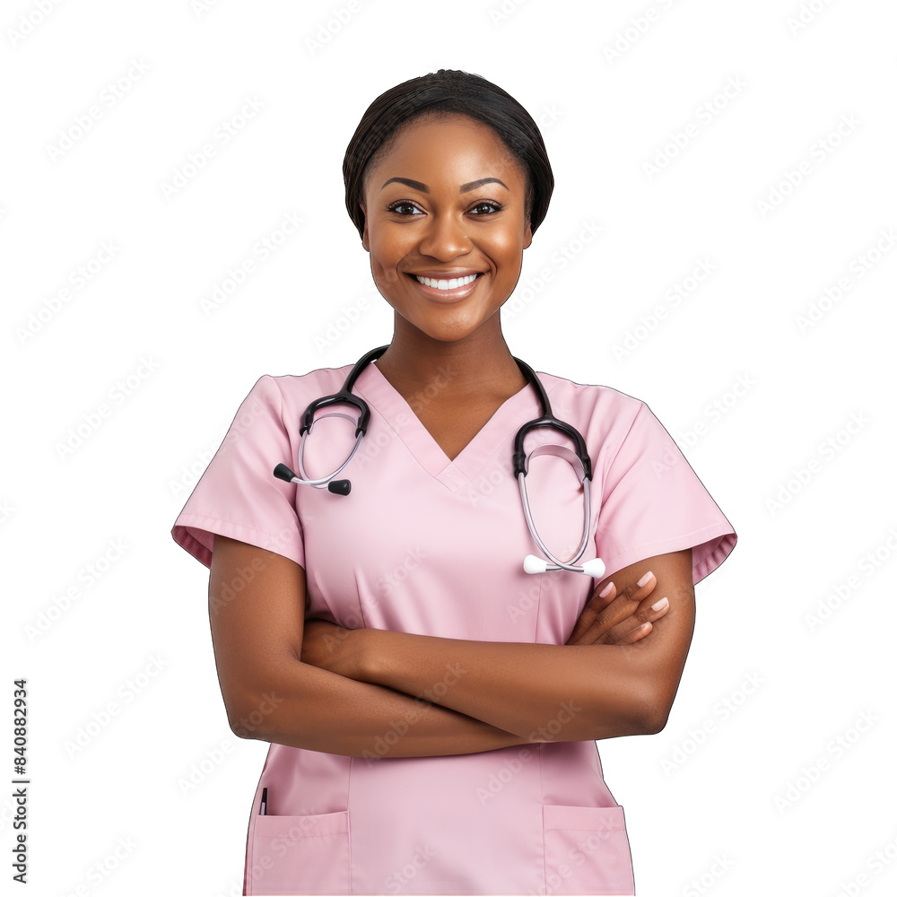 African nurse woman, isolated and arms crossed in portrait with smile, pride on png African nurse woman, isolated and arms crossed in portrait with smile, pride on png