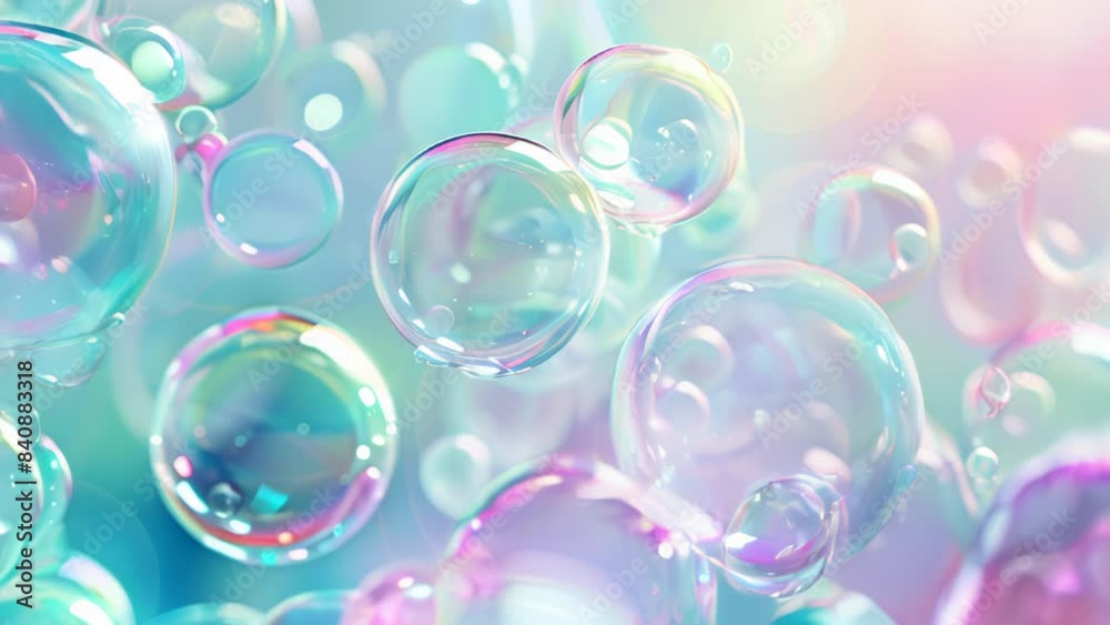 colorful soap bubbles floating against pastel gradient background, design childrens entertainment, party invitations, and creative marketing campaigns