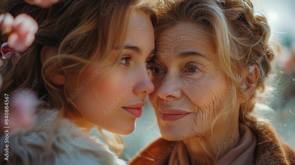 Obraz premium Happy senior woman enjoying in daughter's affection on Mother's day.