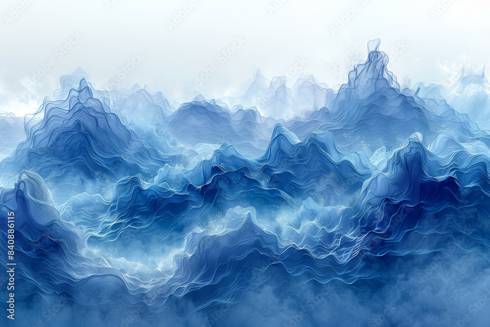 Obraz premium Pale blue watercolor waves blending into each other seamlessly. Concept of calm and fluidity. Generative Ai.