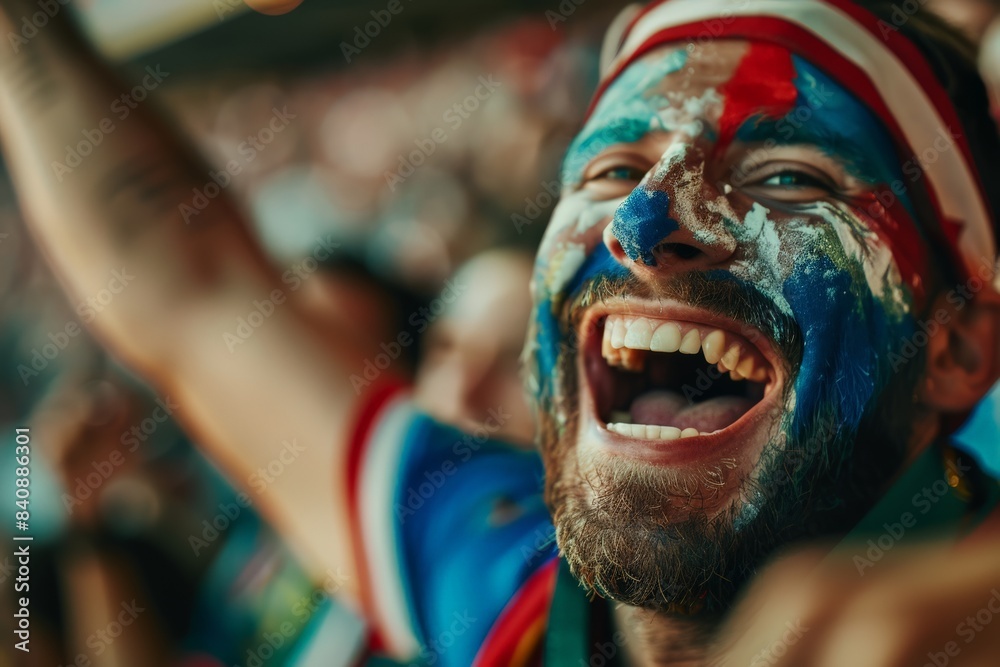 Focused shot of a fan cheering with a scarf at a dynamic sporting event in a stadium Focused shot of a fan cheering with a scarf at a dynamic sporting event in a stadium
