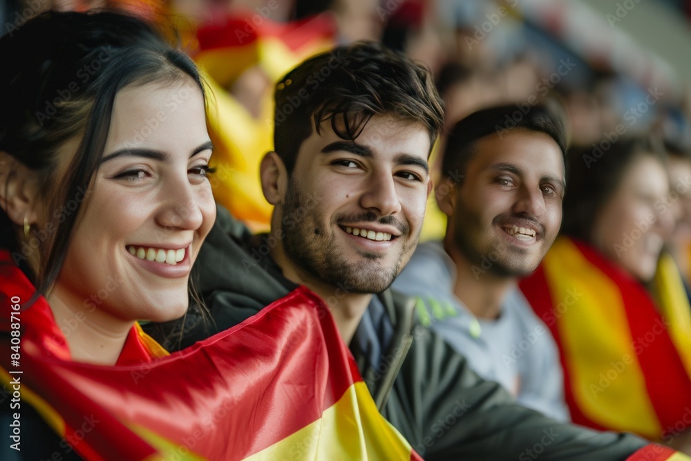 Group of cheerful spectators holding national flags and enjoying a live sports event Group of cheerful spectators holding national flags and enjoying a live sports event