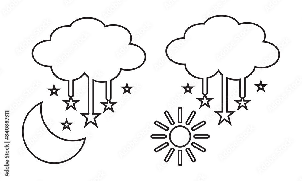Obraz premium Day and night, dark and light modes. Screen modes icons set. Screen brightness and contrast level control icons. Day night switch. Vector Illustration