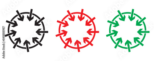 Inward arrow icon vector. Six Arrows icon sign symbol in trendy flat style. Set elements in colored icons. Arrow pointing center vector icon illustration isolated on white and black background. EPS10