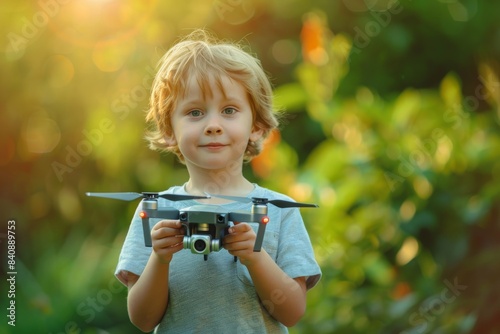 Child Enjoying Outdoor Playtime with Drone on a Sunny Summer Day Embracing Technology and Adventure