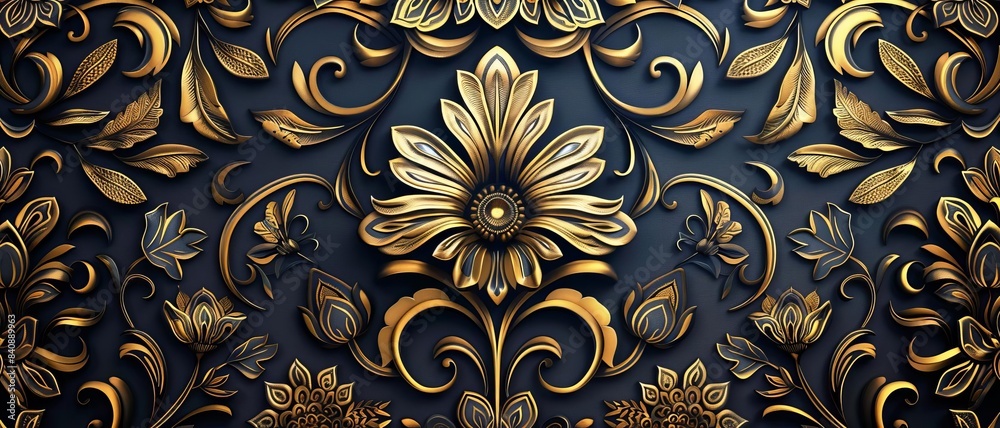 Art Deco wallpaper, rich gold and navy blue Art Deco wallpaper, rich gold and navy blue