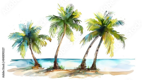 Watercolor painting of palm trees isolated on white background © May