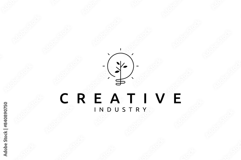 plant seed logo inside a glowing bulb in simple linear line design style plant seed logo inside a glowing bulb in simple linear line design style
