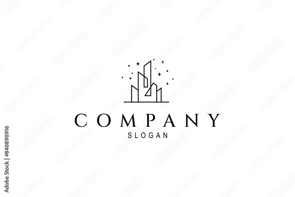 skyscraper logo decorated with stars in line art design style skyscraper logo decorated with stars in line art design style