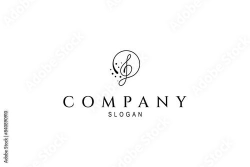 music note icon logo with circle shape in continuous line art design style